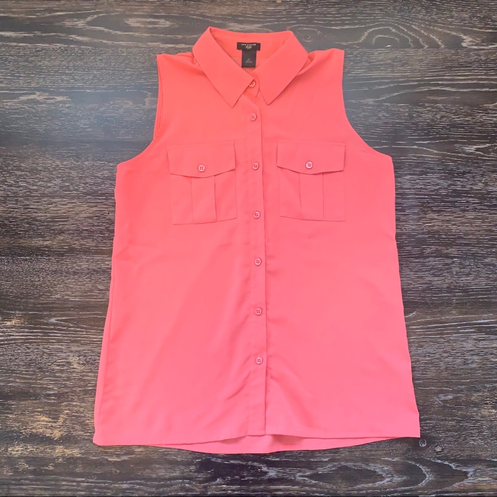 Ann Taylor Coral Sleeveless Button Up